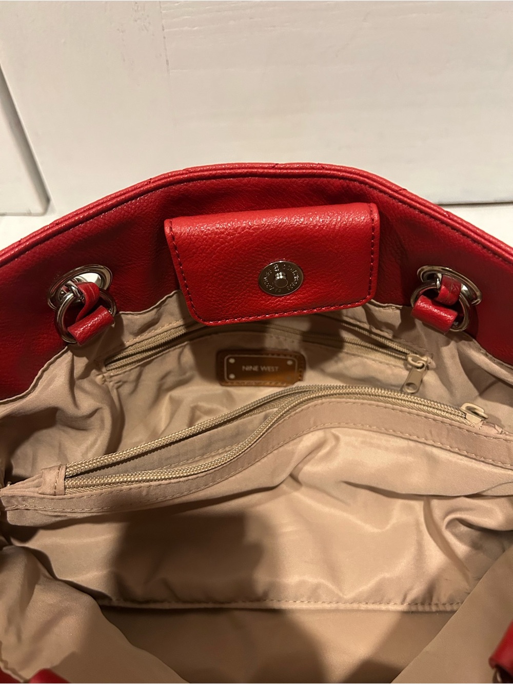Nine West Red and Black Quilted Shoulder Tote with Chain Straps - Picture 4 of 4